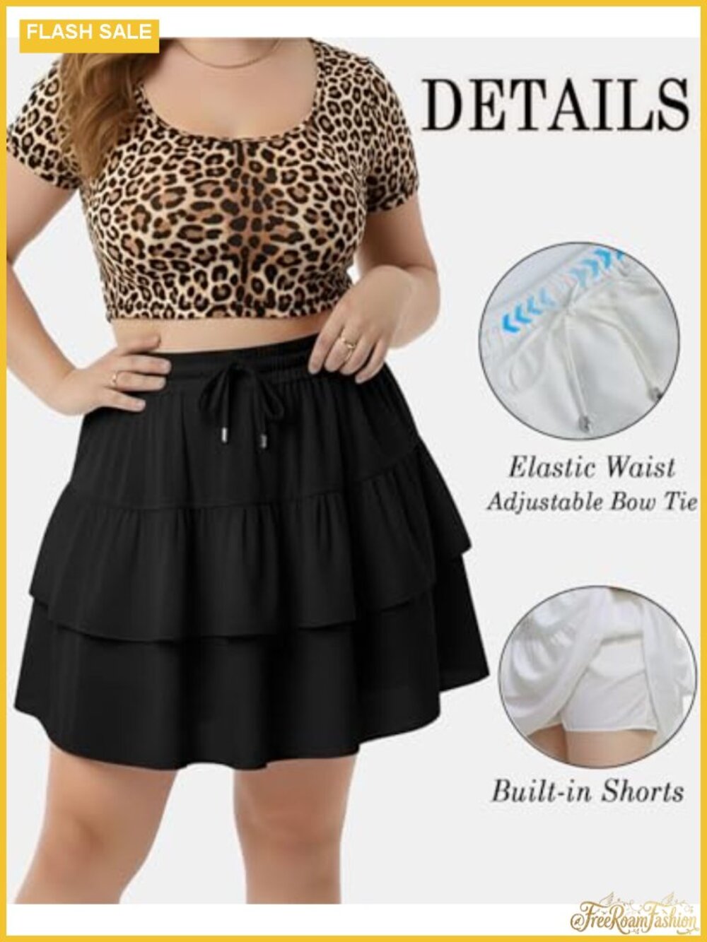 Plus Size Mini Skort with Built-In Shorts Ruffle Ruffle Hem - Picture 4 of 5